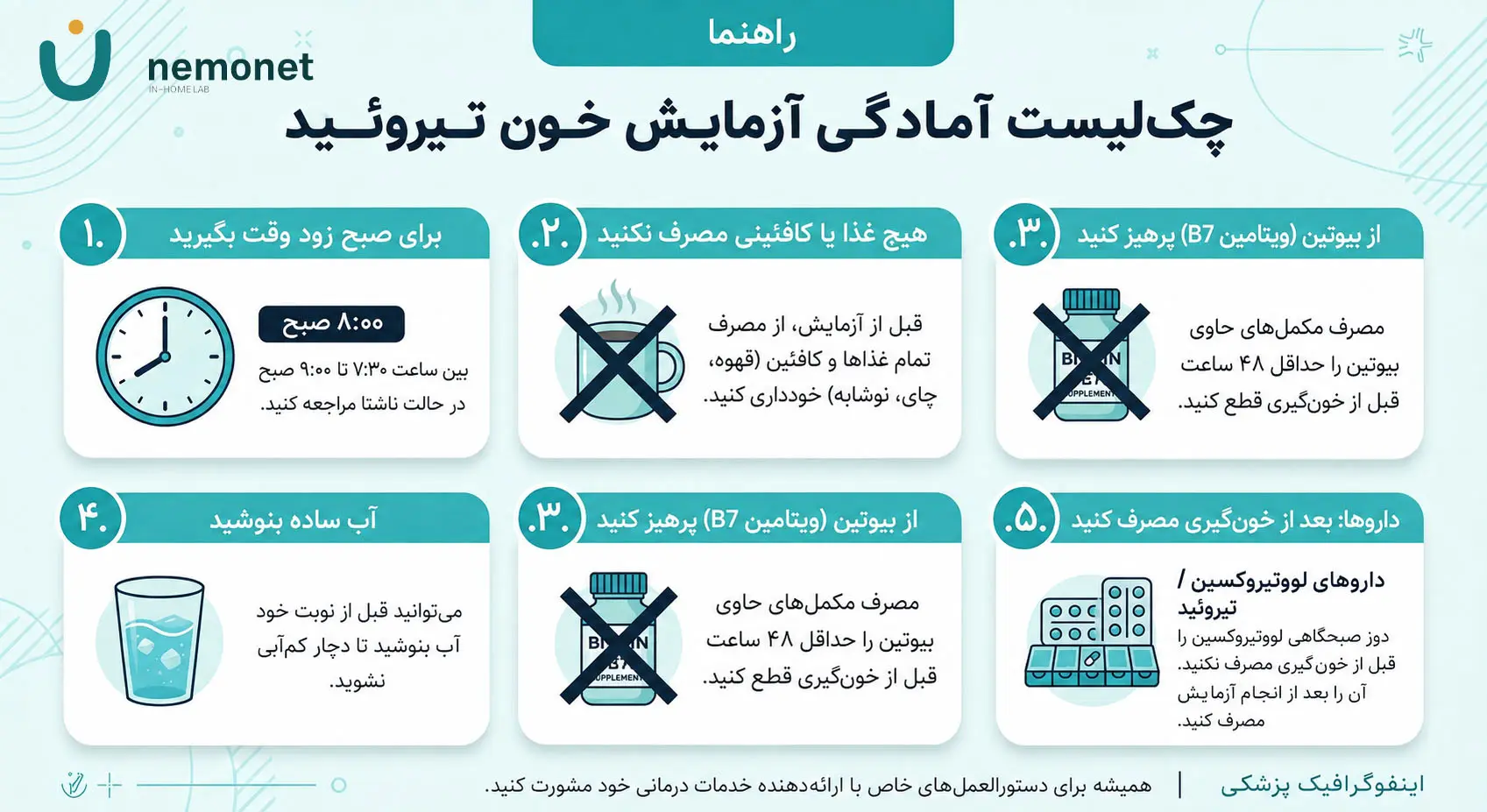 شرایط و نکات مهم قبل از انجام آزمایش تیروئید