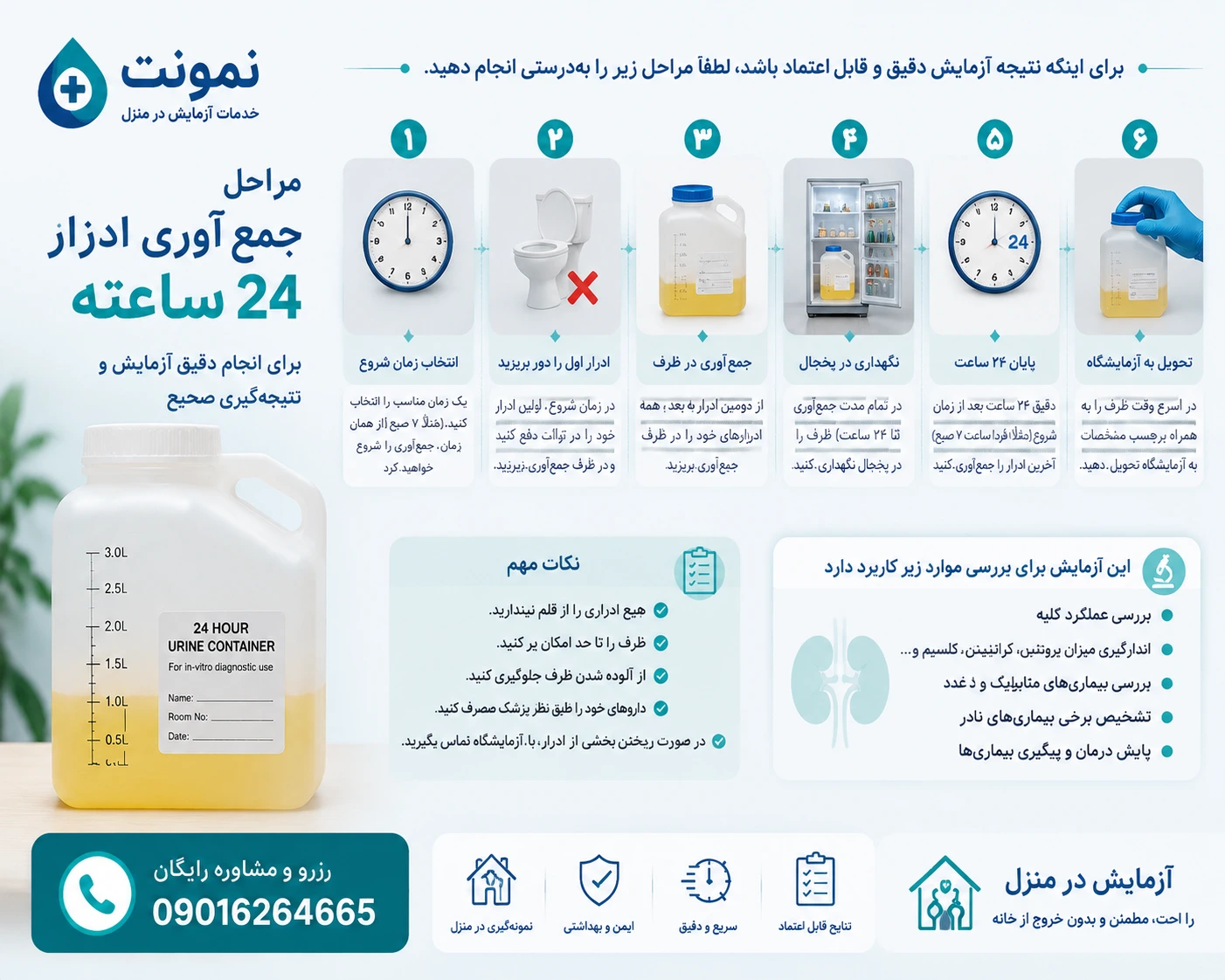 نحوه جمع آزمایش ادرار 24 ساعته